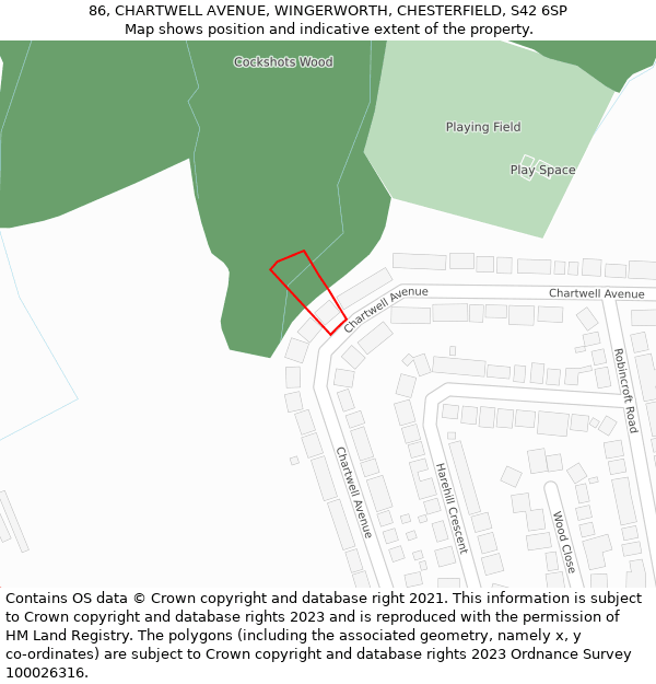 86, CHARTWELL AVENUE, WINGERWORTH, CHESTERFIELD, S42 6SP: Location map and indicative extent of plot