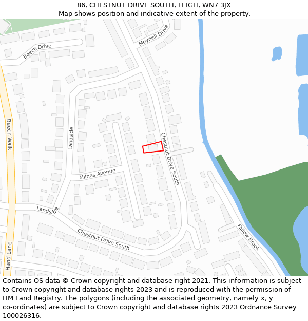 86, CHESTNUT DRIVE SOUTH, LEIGH, WN7 3JX: Location map and indicative extent of plot