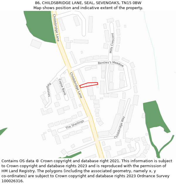 86, CHILDSBRIDGE LANE, SEAL, SEVENOAKS, TN15 0BW: Location map and indicative extent of plot