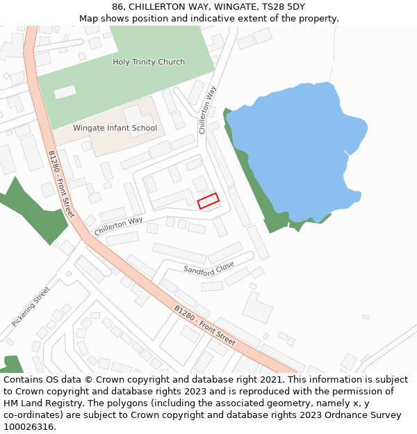 86, CHILLERTON WAY, WINGATE, TS28 5DY: Location map and indicative extent of plot