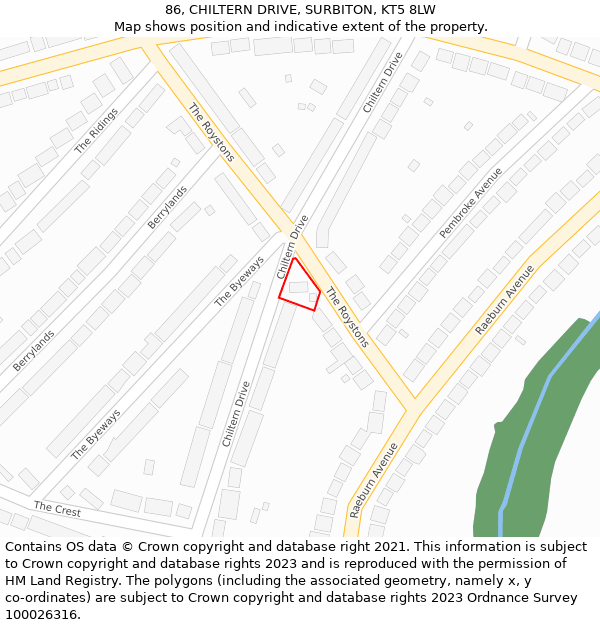 86, CHILTERN DRIVE, SURBITON, KT5 8LW: Location map and indicative extent of plot