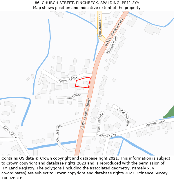 86, CHURCH STREET, PINCHBECK, SPALDING, PE11 3YA: Location map and indicative extent of plot