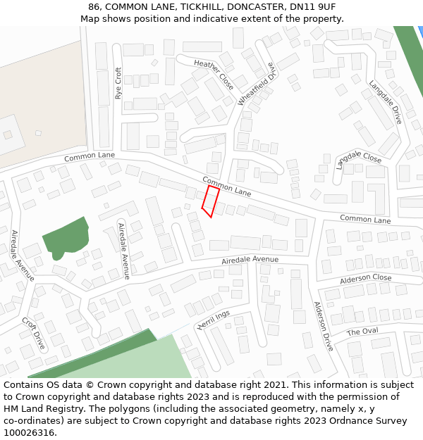 86, COMMON LANE, TICKHILL, DONCASTER, DN11 9UF: Location map and indicative extent of plot