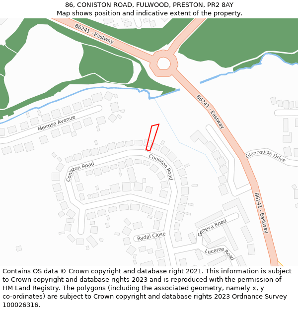 86, CONISTON ROAD, FULWOOD, PRESTON, PR2 8AY: Location map and indicative extent of plot