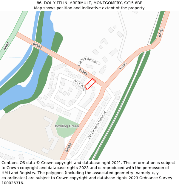 86, DOL Y FELIN, ABERMULE, MONTGOMERY, SY15 6BB: Location map and indicative extent of plot