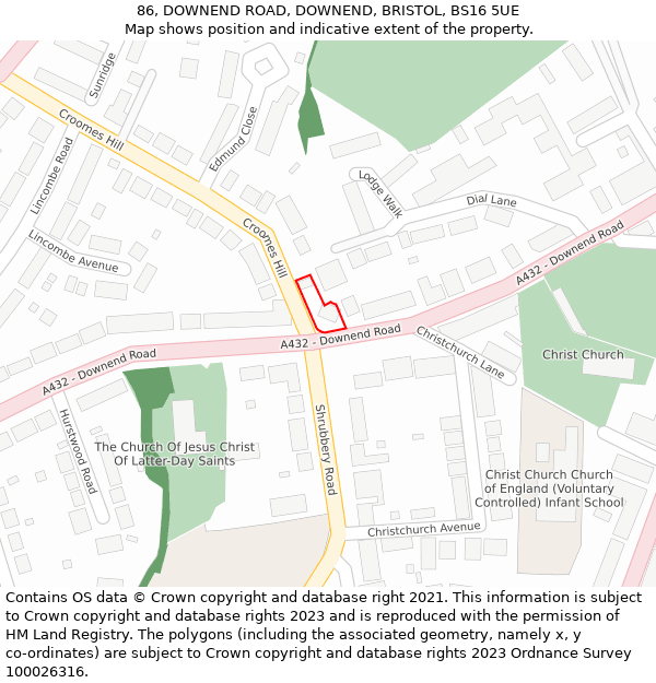 86, DOWNEND ROAD, DOWNEND, BRISTOL, BS16 5UE: Location map and indicative extent of plot