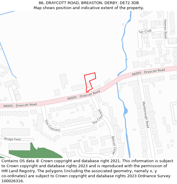 86, DRAYCOTT ROAD, BREASTON, DERBY, DE72 3DB: Location map and indicative extent of plot