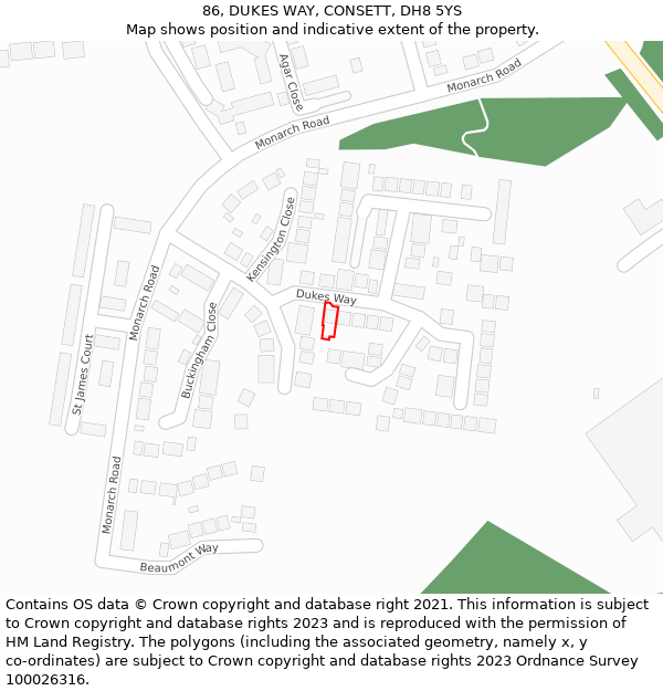 86, DUKES WAY, CONSETT, DH8 5YS: Location map and indicative extent of plot