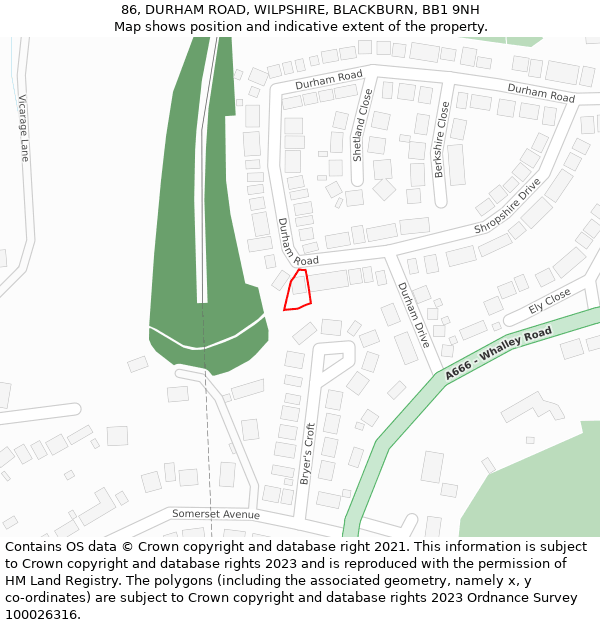 86, DURHAM ROAD, WILPSHIRE, BLACKBURN, BB1 9NH: Location map and indicative extent of plot