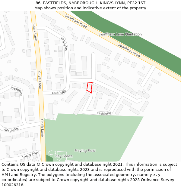 86, EASTFIELDS, NARBOROUGH, KING'S LYNN, PE32 1ST: Location map and indicative extent of plot