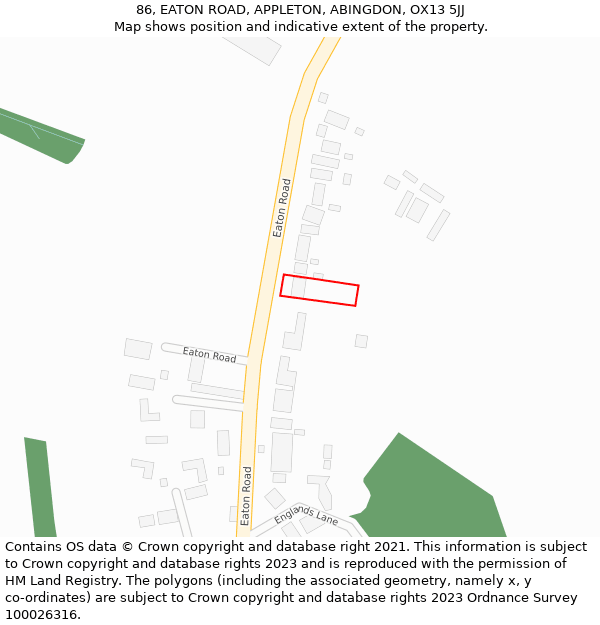 86, EATON ROAD, APPLETON, ABINGDON, OX13 5JJ: Location map and indicative extent of plot