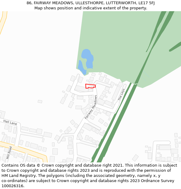 86, FAIRWAY MEADOWS, ULLESTHORPE, LUTTERWORTH, LE17 5FJ: Location map and indicative extent of plot