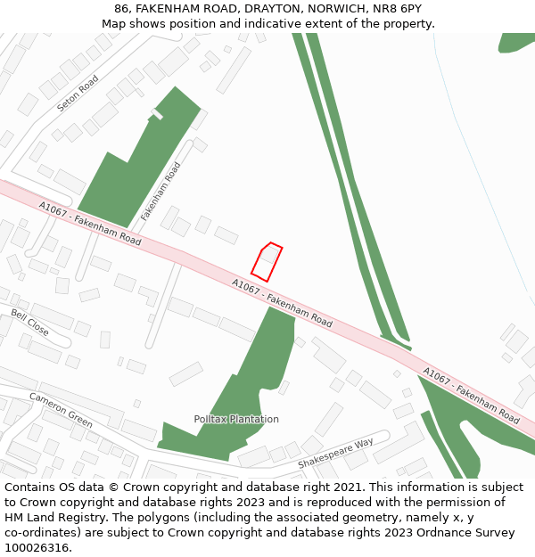 86, FAKENHAM ROAD, DRAYTON, NORWICH, NR8 6PY: Location map and indicative extent of plot