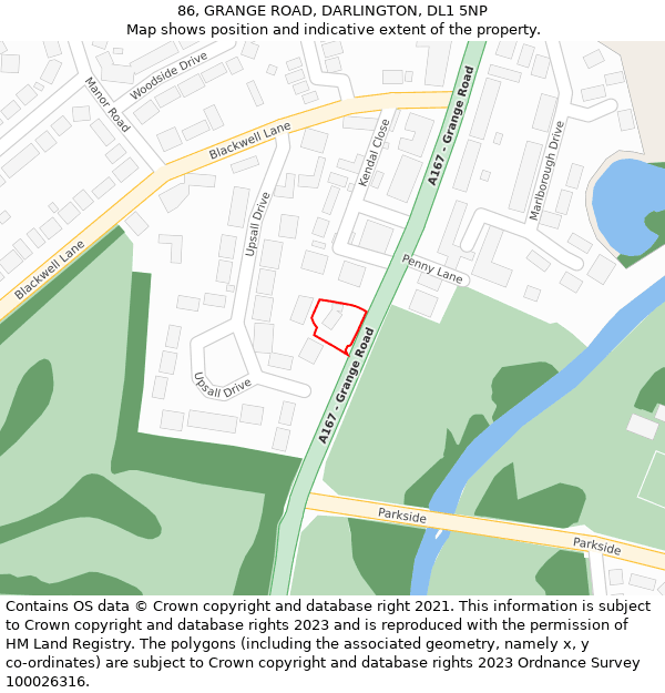 86, GRANGE ROAD, DARLINGTON, DL1 5NP: Location map and indicative extent of plot