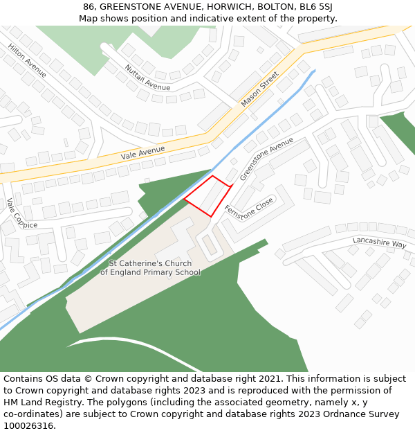 86, GREENSTONE AVENUE, HORWICH, BOLTON, BL6 5SJ: Location map and indicative extent of plot