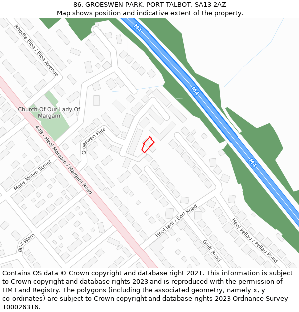 86, GROESWEN PARK, PORT TALBOT, SA13 2AZ: Location map and indicative extent of plot