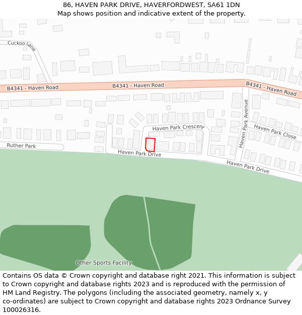 86, HAVEN PARK DRIVE, HAVERFORDWEST, SA61 1DN: Location map and indicative extent of plot