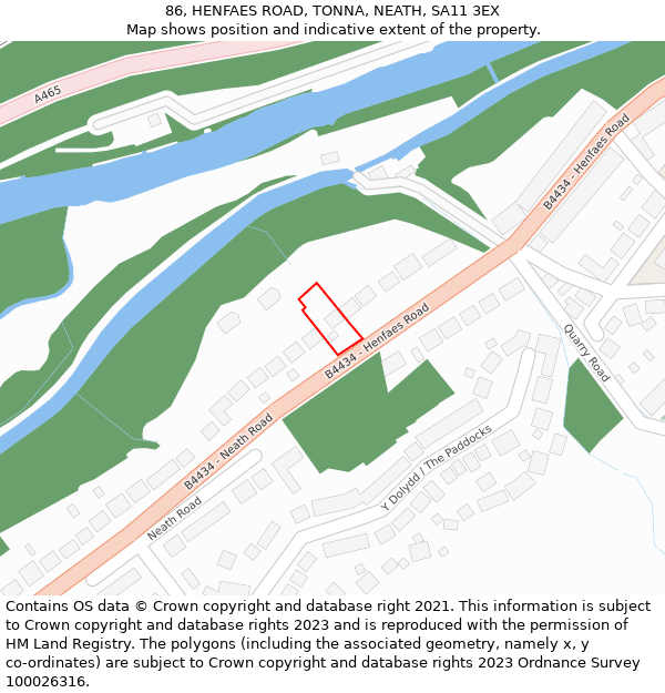 86, HENFAES ROAD, TONNA, NEATH, SA11 3EX: Location map and indicative extent of plot