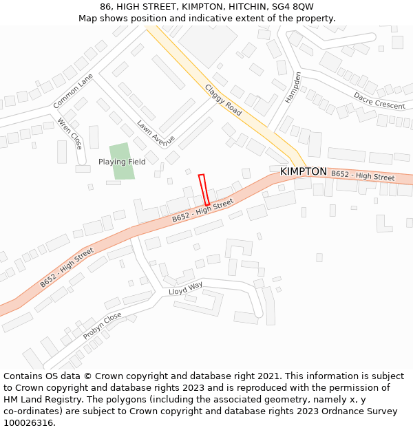 86, HIGH STREET, KIMPTON, HITCHIN, SG4 8QW: Location map and indicative extent of plot