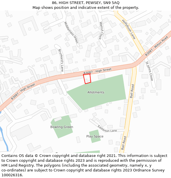 86, HIGH STREET, PEWSEY, SN9 5AQ: Location map and indicative extent of plot