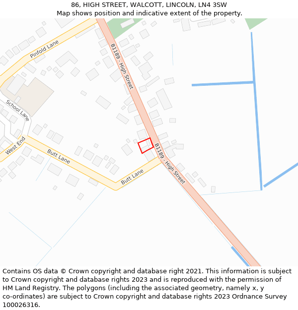 86, HIGH STREET, WALCOTT, LINCOLN, LN4 3SW: Location map and indicative extent of plot