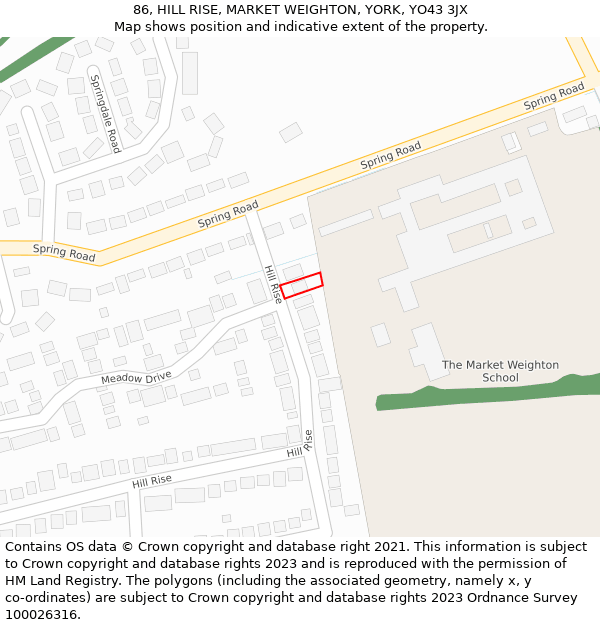 86, HILL RISE, MARKET WEIGHTON, YORK, YO43 3JX: Location map and indicative extent of plot