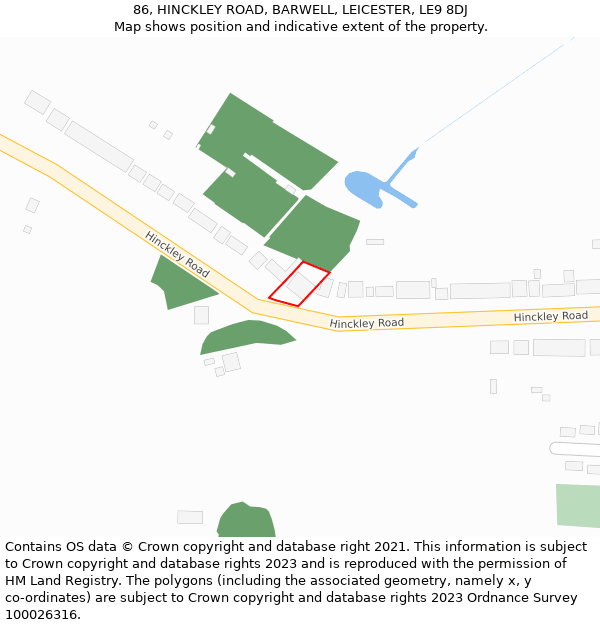 86, HINCKLEY ROAD, BARWELL, LEICESTER, LE9 8DJ: Location map and indicative extent of plot
