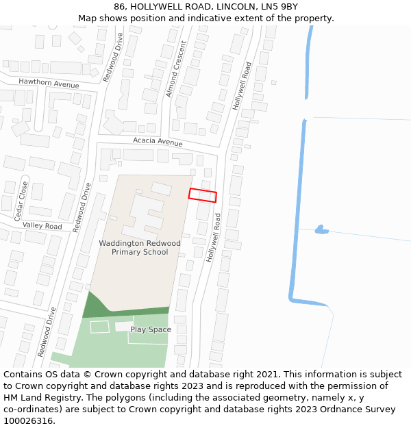 86, HOLLYWELL ROAD, LINCOLN, LN5 9BY: Location map and indicative extent of plot