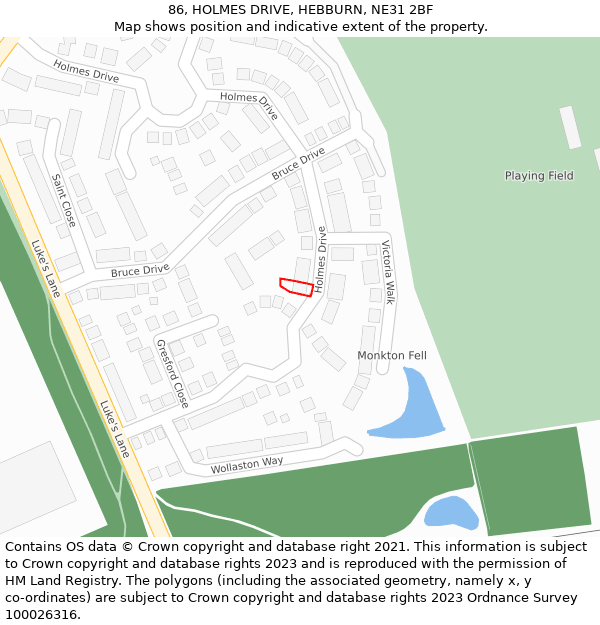 86, HOLMES DRIVE, HEBBURN, NE31 2BF: Location map and indicative extent of plot