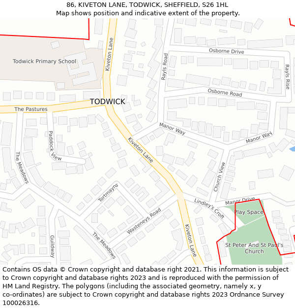 86, KIVETON LANE, TODWICK, SHEFFIELD, S26 1HL: Location map and indicative extent of plot