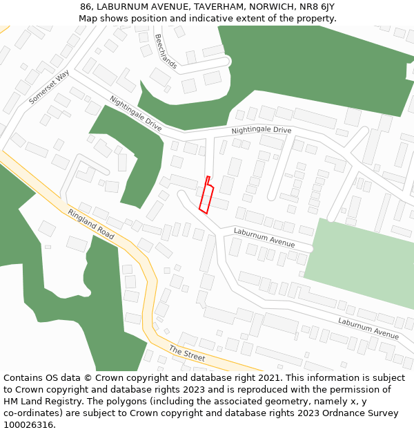 86, LABURNUM AVENUE, TAVERHAM, NORWICH, NR8 6JY: Location map and indicative extent of plot