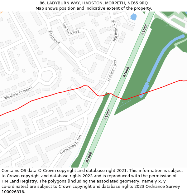86, LADYBURN WAY, HADSTON, MORPETH, NE65 9RQ: Location map and indicative extent of plot
