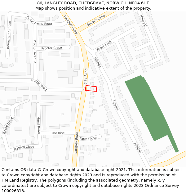 86, LANGLEY ROAD, CHEDGRAVE, NORWICH, NR14 6HE: Location map and indicative extent of plot