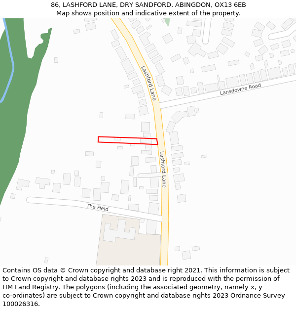 86, LASHFORD LANE, DRY SANDFORD, ABINGDON, OX13 6EB: Location map and indicative extent of plot