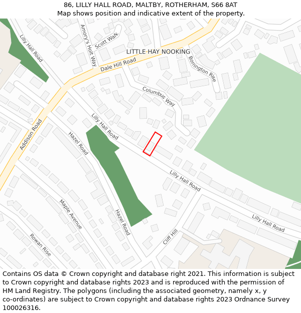 86, LILLY HALL ROAD, MALTBY, ROTHERHAM, S66 8AT: Location map and indicative extent of plot