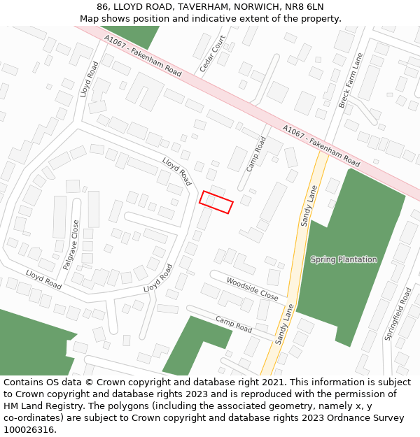 86, LLOYD ROAD, TAVERHAM, NORWICH, NR8 6LN: Location map and indicative extent of plot