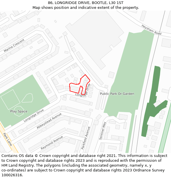 86, LONGRIDGE DRIVE, BOOTLE, L30 1ST: Location map and indicative extent of plot