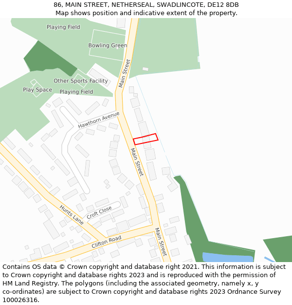 86, MAIN STREET, NETHERSEAL, SWADLINCOTE, DE12 8DB: Location map and indicative extent of plot