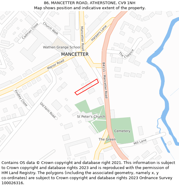 86, MANCETTER ROAD, ATHERSTONE, CV9 1NH: Location map and indicative extent of plot