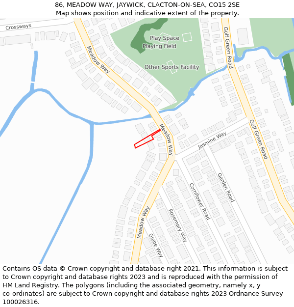 86, MEADOW WAY, JAYWICK, CLACTON-ON-SEA, CO15 2SE: Location map and indicative extent of plot