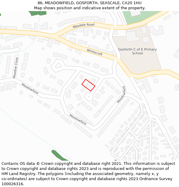 86, MEADOWFIELD, GOSFORTH, SEASCALE, CA20 1HU: Location map and indicative extent of plot