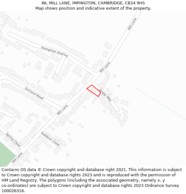 86, MILL LANE, IMPINGTON, CAMBRIDGE, CB24 9HS: Location map and indicative extent of plot