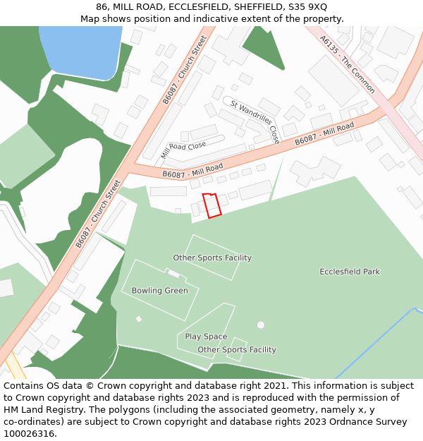 86, MILL ROAD, ECCLESFIELD, SHEFFIELD, S35 9XQ: Location map and indicative extent of plot
