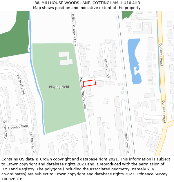 86, MILLHOUSE WOODS LANE, COTTINGHAM, HU16 4HB: Location map and indicative extent of plot