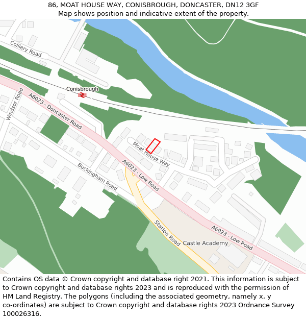 86, MOAT HOUSE WAY, CONISBROUGH, DONCASTER, DN12 3GF: Location map and indicative extent of plot