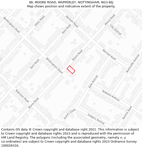 86, MOORE ROAD, MAPPERLEY, NOTTINGHAM, NG3 6EJ: Location map and indicative extent of plot