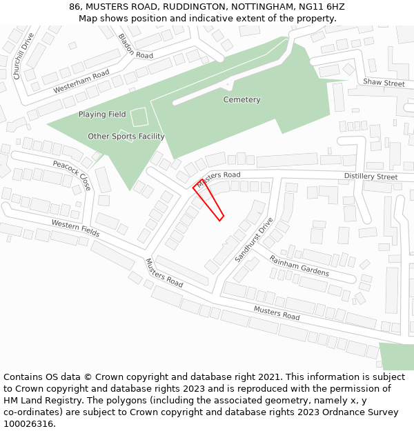 86, MUSTERS ROAD, RUDDINGTON, NOTTINGHAM, NG11 6HZ: Location map and indicative extent of plot