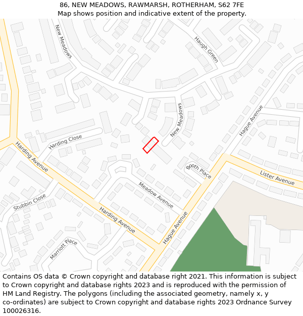 86, NEW MEADOWS, RAWMARSH, ROTHERHAM, S62 7FE: Location map and indicative extent of plot