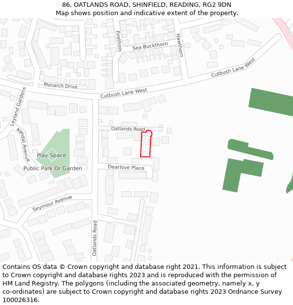 86, OATLANDS ROAD, SHINFIELD, READING, RG2 9DN: Location map and indicative extent of plot