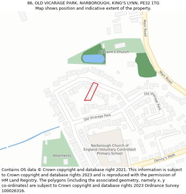 86, OLD VICARAGE PARK, NARBOROUGH, KING'S LYNN, PE32 1TG: Location map and indicative extent of plot